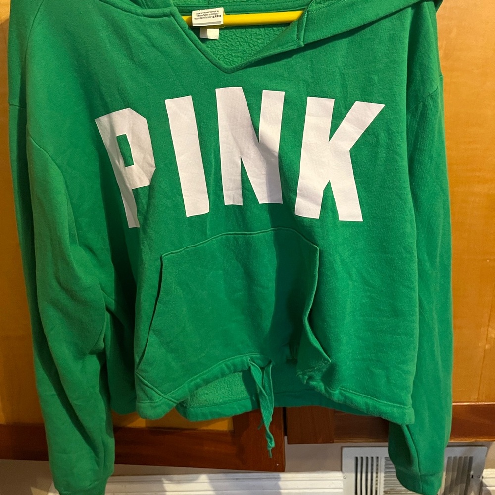 PINK Victoria's Secret Bold Green V-Neck Hoodie